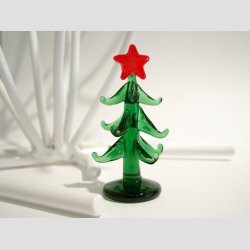 Jule Grantr i Glas - Grn med Rd Stjerne - 8cm 