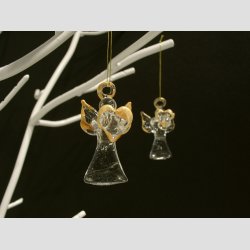 Engle Glasfigur - Hngende Glas Engle - Klar Glas M/Guld - 5cm 