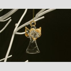 Engle Glasfigur - Hngende Glas Engle - Klar Glas M/Guld - 5cm 