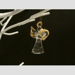 Engle Glasfigur - Hngende Glas Engle - Klar Glas M/Guld - 5cm 