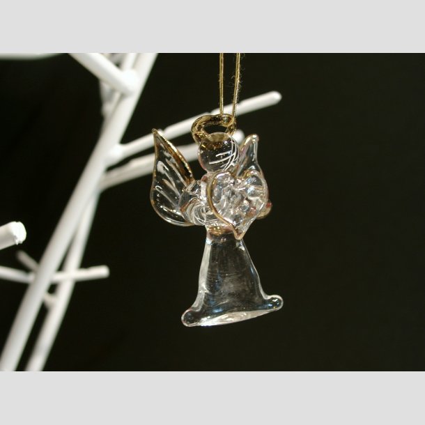 Engle Glasfigur - Hngende Glas Engle - Klar Glas M/Guld - 5cm  Klar