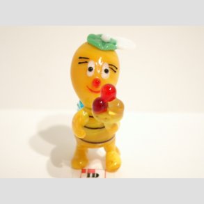 Glaskunst - Frk. Bi - Gul Med Grn Hat/Blomster - 6cm - Eller 1 st Hr. & Fr. Bi