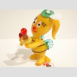 Glaskunst - Frk. Bi - Gul Med Grn Hat/Blomster - 6cm - Eller 1 st Hr. &amp; Fr. Bi