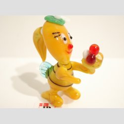 Glaskunst - Frk. Bi - Gul Med Grn Hat/Blomster - 6cm - Eller 1 st Hr. &amp; Fr. Bi