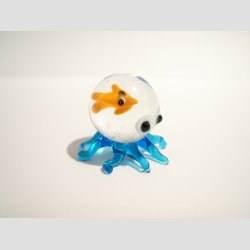 Glas Figur Blksprutte - Tyk Rund Med Orange Fisk i Maven - 4cm