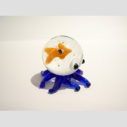 Glas Figur Blksprutte - Tyk Rund Med Orange Fisk i Maven - 4cm