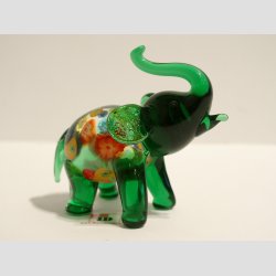 Elefant - Grn Glas figur Med Millefiori - 7cm