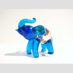 Glaskunst - Glas Elefant - Bl Med Millefiori - 7cm