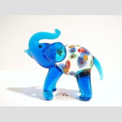 Glaskunst - Glas Elefant - Bl Med Millefiori - 7cm