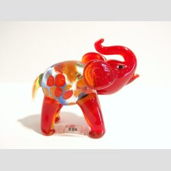 Glasfigur - Glas Elefant - Rd Med Millefiori - 7cm