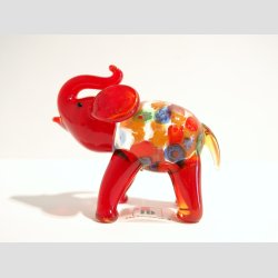 Glasfigur - Glas Elefant - Rd Med Millefiori - 7cm