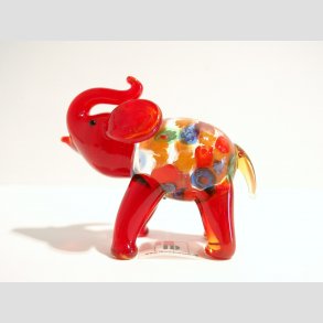 Glasfigur - Glas Elefant - Rd Med Millefiori - 7cm