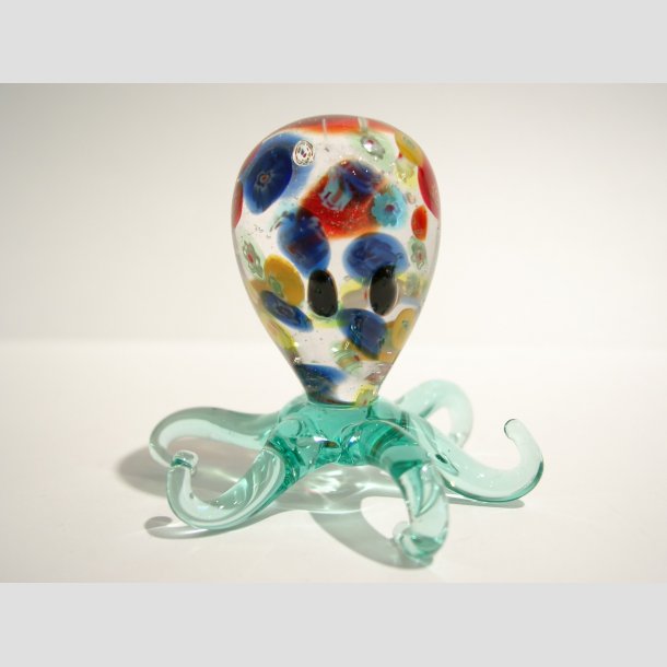 Glas Blksprutte - Hj Rund Med Millefiori Blomster - 6cm Lysegr&oslash;n