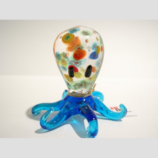 Glas Blksprutte - Hj Rund Med Millefiori Blomster - 6cm M&oslash;rkebl&aring;