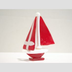 Glaskunst - Glas Sejlskib - Dansk Flag Spiler - 8-10cm