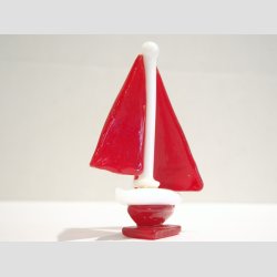 Glaskunst - Glas Sejlskib - Dansk Flag Spiler - 8-10cm