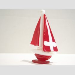 Glaskunst - Glas Sejlskib - Dansk Flag Spiler - 8-10cm