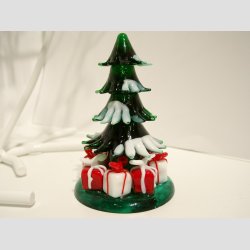 Glaskunst - Juletr I Glas - Massiv Med Rd/Hvide Julepakker - 11cm