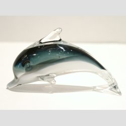 Glas Delfin - Stende I Klar/Sort Glas 10cm