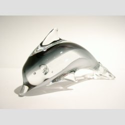 Glas Delfin - Stende I Klar/Sort Glas 10cm