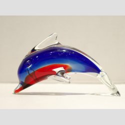 Delfin - Glas Delfin Figur Stende I Klar/Bl/Rd Glas 10cm