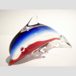 Delfin - Glas Delfin Figur Stende I Klar/Bl/Rd Glas 10cm