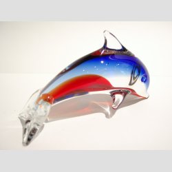 Delfin - Glas Delfin Figur Stende I Klar/Bl/Rd Glas 10cm