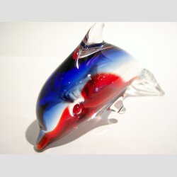 Delfin - Glas Delfin Figur Stende I Klar/Bl/Rd Glas 10cm