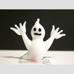 Halloween Spgelse Glasfigur - Hvid Med Sort Ansigt - Mini 4-5cm