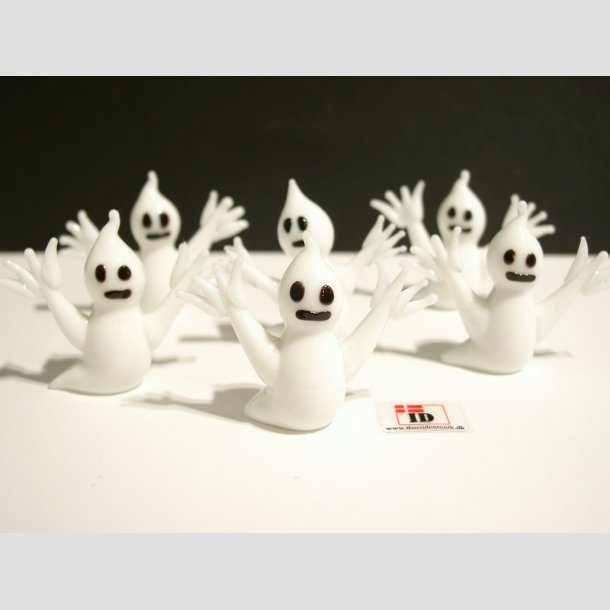 Halloween Spgelse Glasfigur - Hvid Med Sort Ansigt - Mini 4-5cm 1 S&aelig;t
