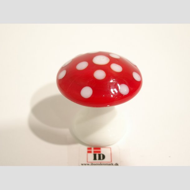 Glaskunst - Champignon - Rd/Hvid af Glas - 2 Strrelser - 4cm og 2,5cm Stor