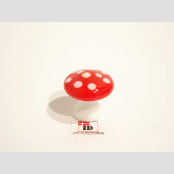 Glaskunst - Champignon - Rd/Hvid af Glas - 2 Strrelser - 4cm og 2,5cm Lille