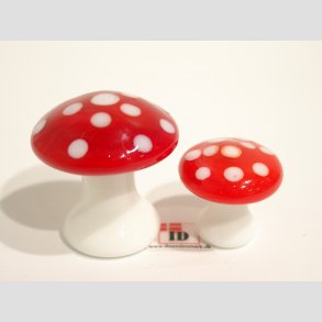 Glaskunst - Champignon - Rd/Hvid af Glas - 2 Strrelser - 4cm og 2,5cm