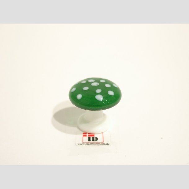 Glasfigur - Champignon - Grn/Hvid Glas - 2 Strrelser - 4cm og 2,5cm Lille