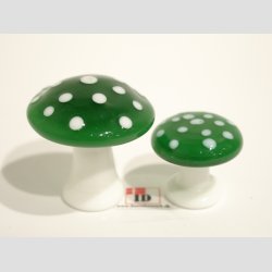 Glasfigur - Champignon - Grn/Hvid Glas - 2 Strrelser - 4cm og 2,5cm