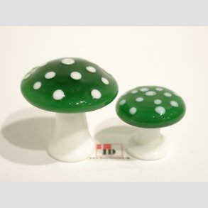 Glasfigur - Champignon - Grn/Hvid Glas - 2 Strrelser - 4cm og 2,5cm
