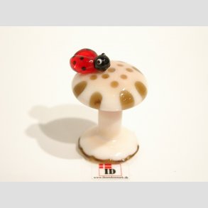 Champignon - Brun/Hvid Glas Med Rd Mariehne - 5cm