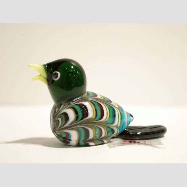 Glas Fugle - Stribede Glas Fugle - 6 Farver - 7cm Gr&oslash;n