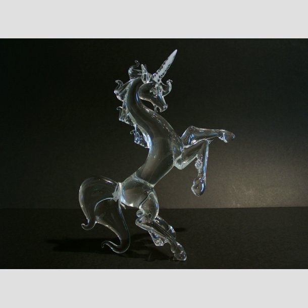 Glaskunst Figur - Glas Enhjrning - Klar Transparent Stor