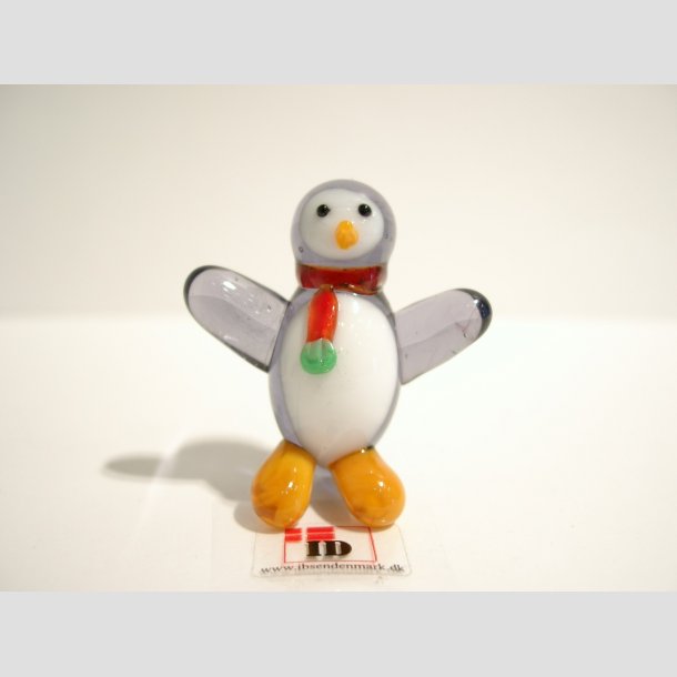 Glaskunst - Glas Pingvin - Klar/Sort/Lilla - 4cm Figur A