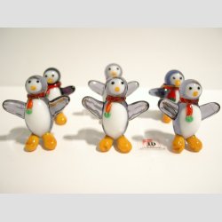 Glaskunst - Glas Pingvin - Klar/Sort/Lilla - 4cm