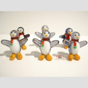 Glaskunst - Glas Pingvin - Klar/Sort/Lilla - 4cm