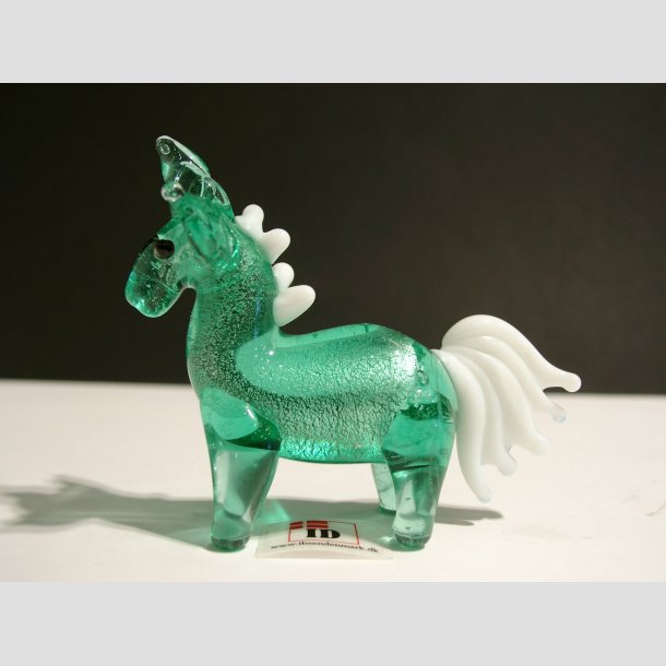 Glasfigurer - Enhjrning I Klar/Glas Slv Farver - 7cm Gr&oslash;n