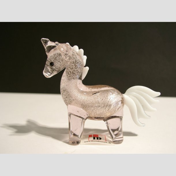 Glasfigurer - Enhjrning I Klar/Glas Slv Farver - 7cm Lyser&oslash;d