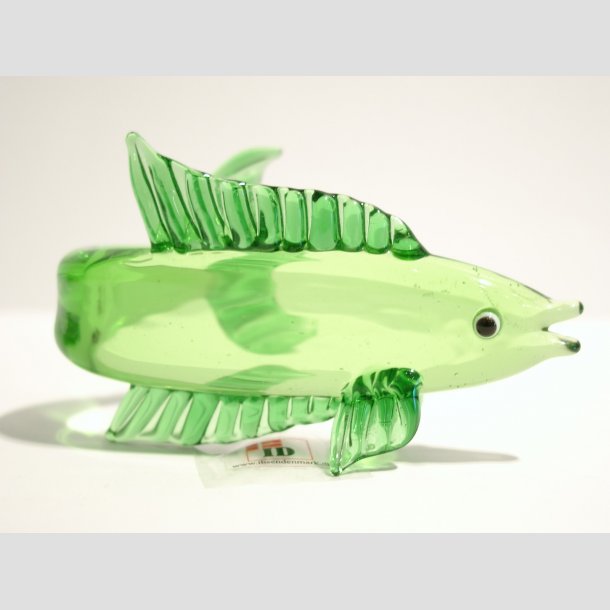 Fisk - Glas Fisk med Buet Hale - 9cm Gr&oslash;n