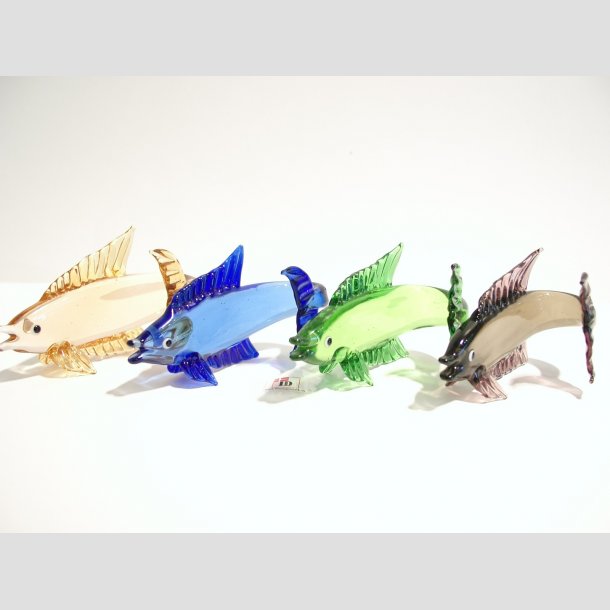 Fisk - Glas Fisk med Buet Hale - 9cm 1 S&aelig;t