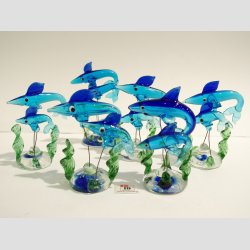 Haj - Dobbelt Glas Hajer i S�gr�s - Lysebl� - 8cm