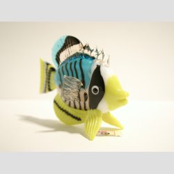 Fisk - Glas Fisk - Hvidblgul Med Striber - L7cm B5cm