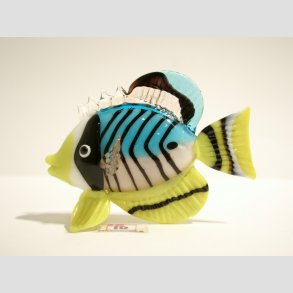 Fisk - Glas Fisk - Hvidblgul Med Striber - L7cm B5cm