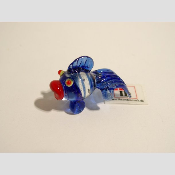 Glas Fisk - Rund - Lange Haler - Mini - 3cm Bl&aring;